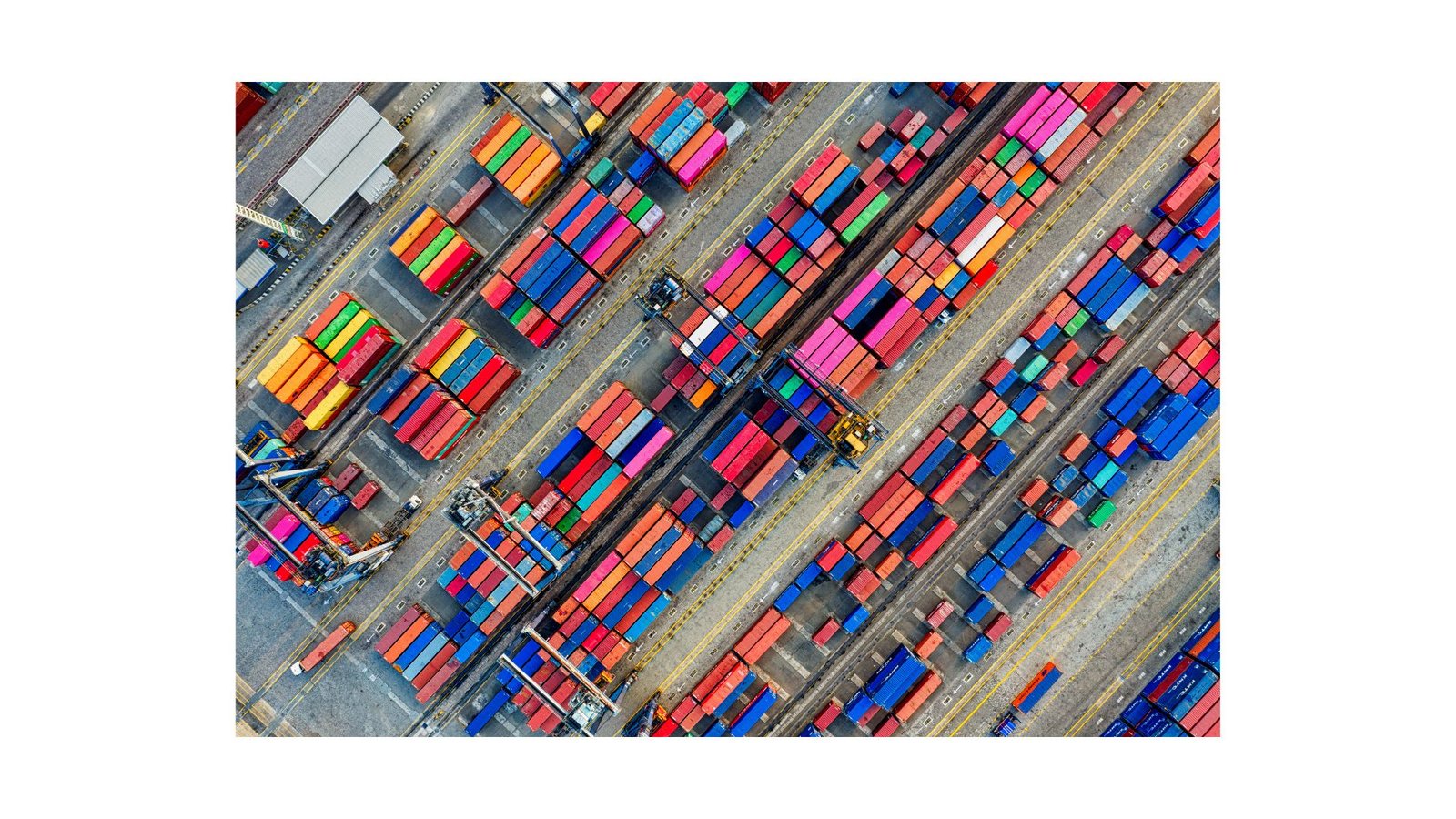 Aerial view of a shipping container port